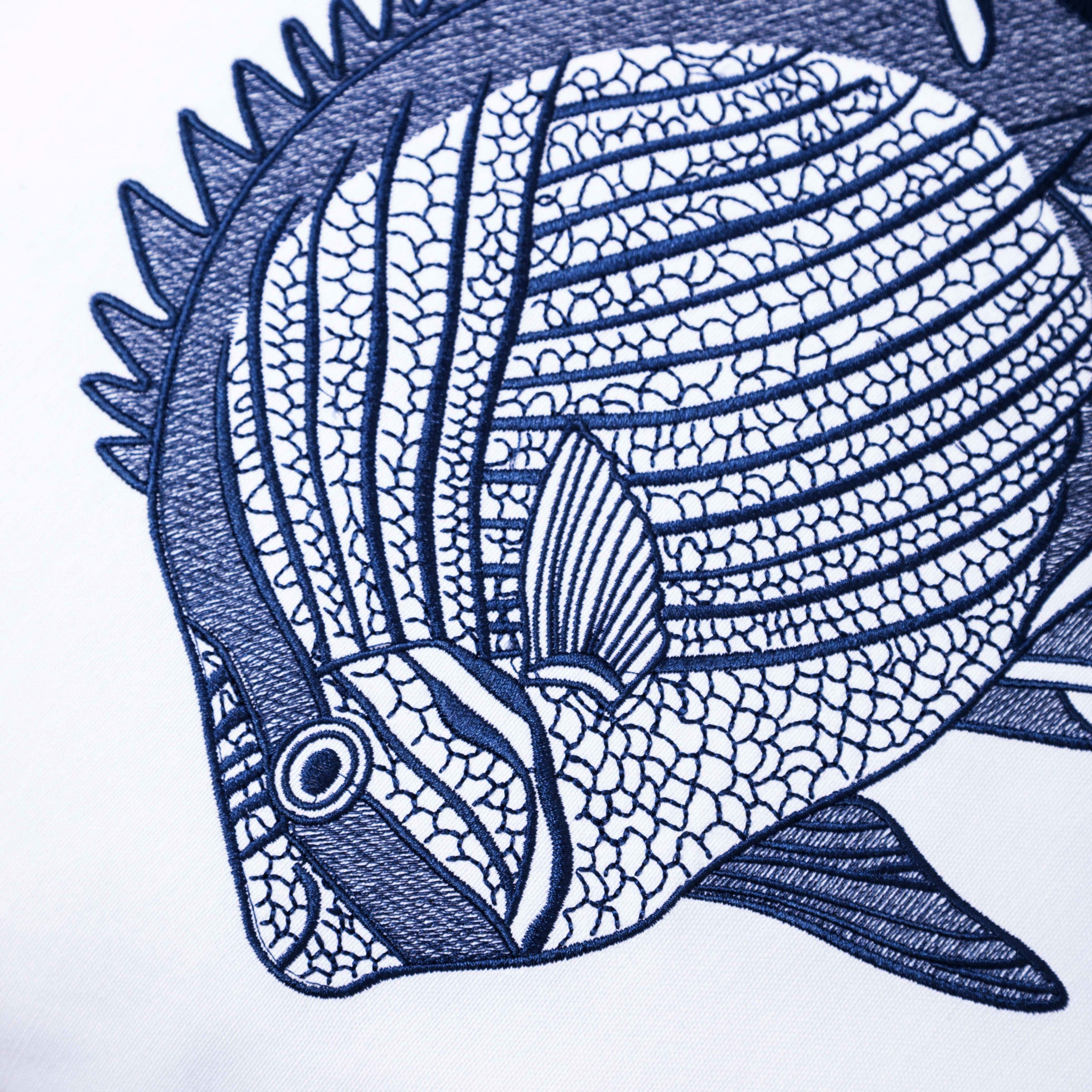MARİN BALIK NAKIŞLI KIRLENT BEYAZ-LACİVERT 50X50