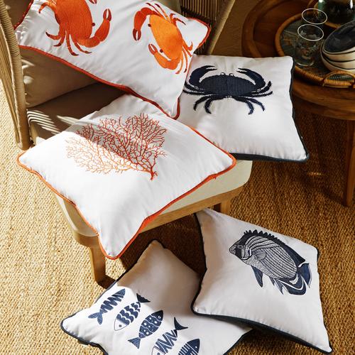  MARİN BALIK NAKIŞLI KIRLENT BEYAZ-LACİVERT 50X50