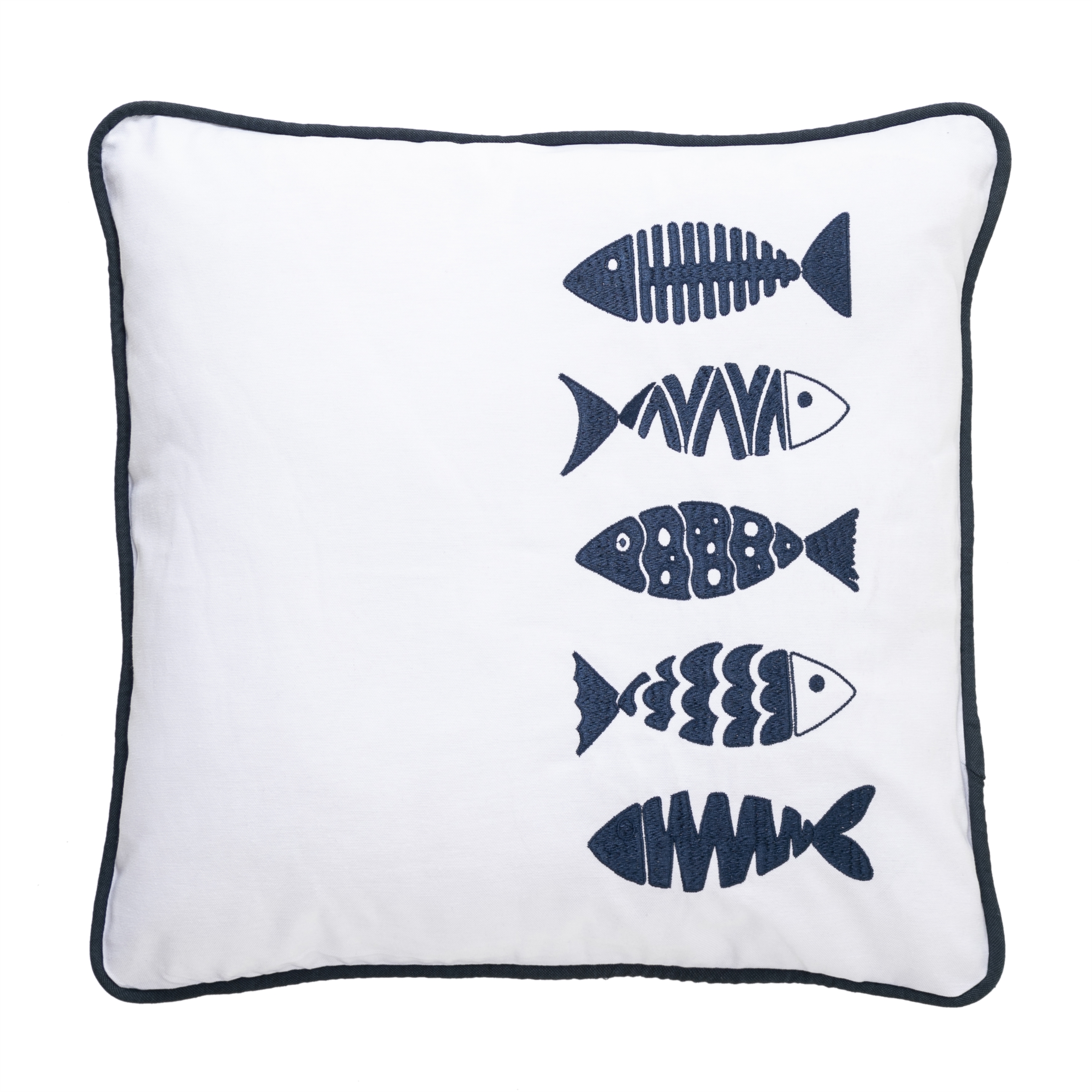 MARİN BALIKLI NAKIŞLI KIRLENT BEYAZ LACİVERT 50X50