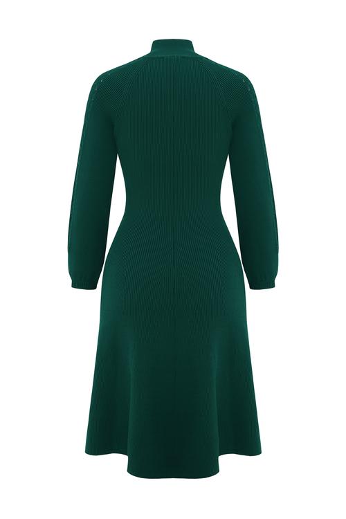  ÖRGÜ DETAYLI TRİKO KLOŞ MİDİ ELBİSE