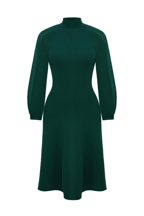  ÖRGÜ DETAYLI TRİKO KLOŞ MİDİ ELBİSE