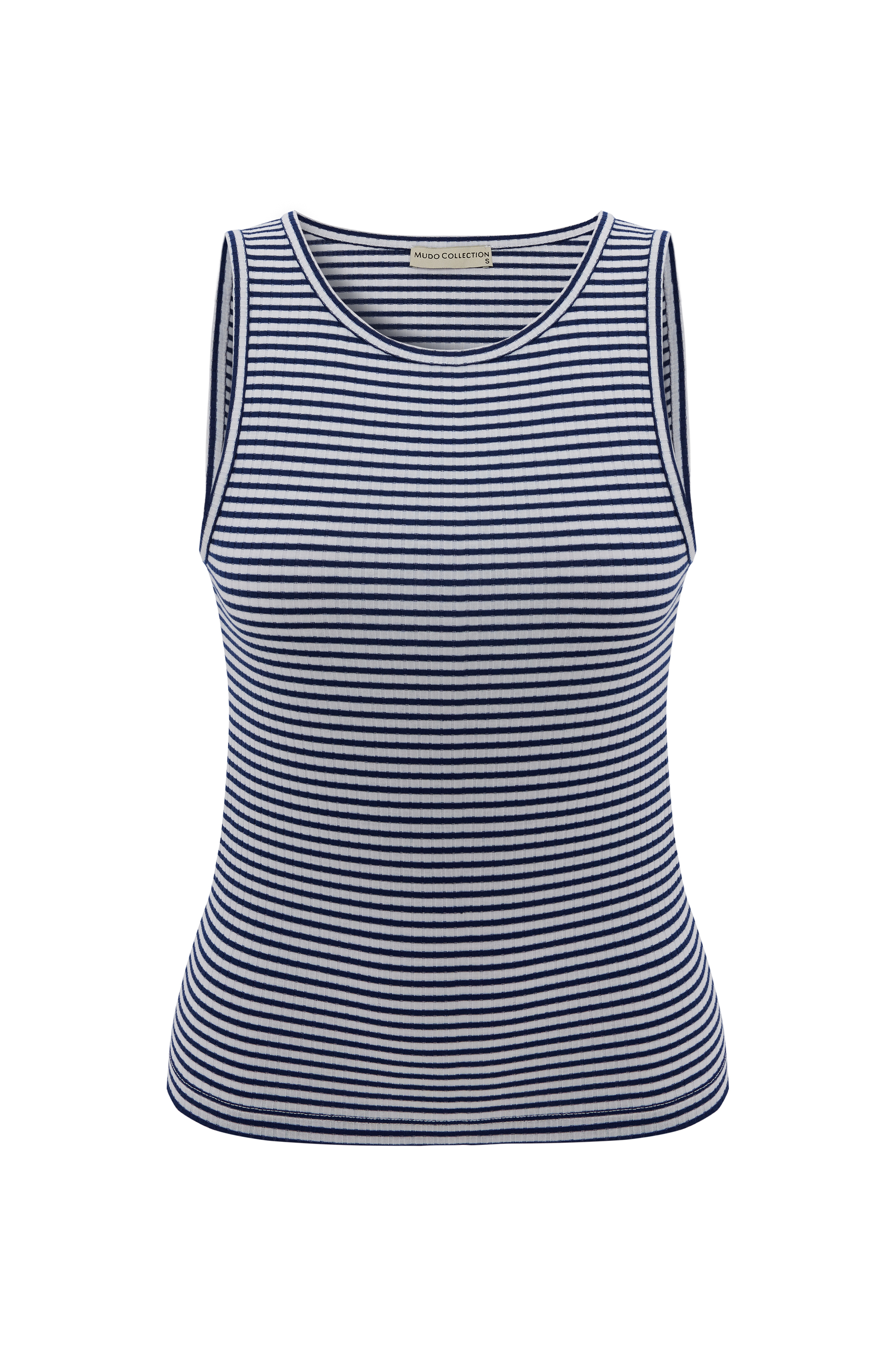 BİSİKLET YAKA ÇİZGİLİ KOLSUZ BLUZ