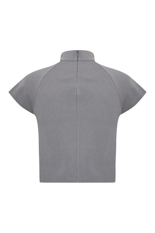  DİK YAKA KISA KOLLU CROP KAZAK