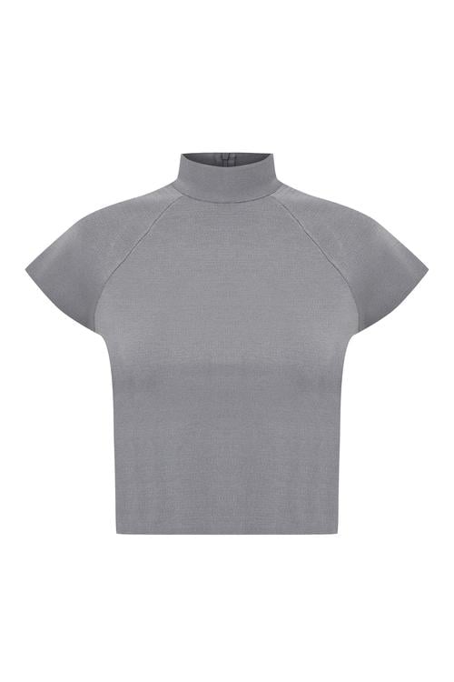 DİK YAKA KISA KOLLU CROP KAZAK