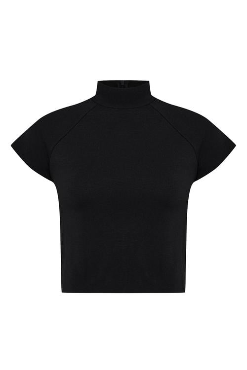  DİK YAKA KISA KOLLU CROP KAZAK