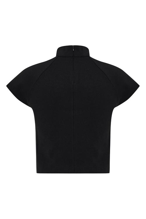  DİK YAKA KISA KOLLU CROP KAZAK