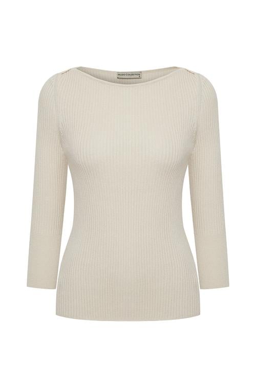  KAYIK YAKA FİTİLLİ 3/4 KOL KAZAK