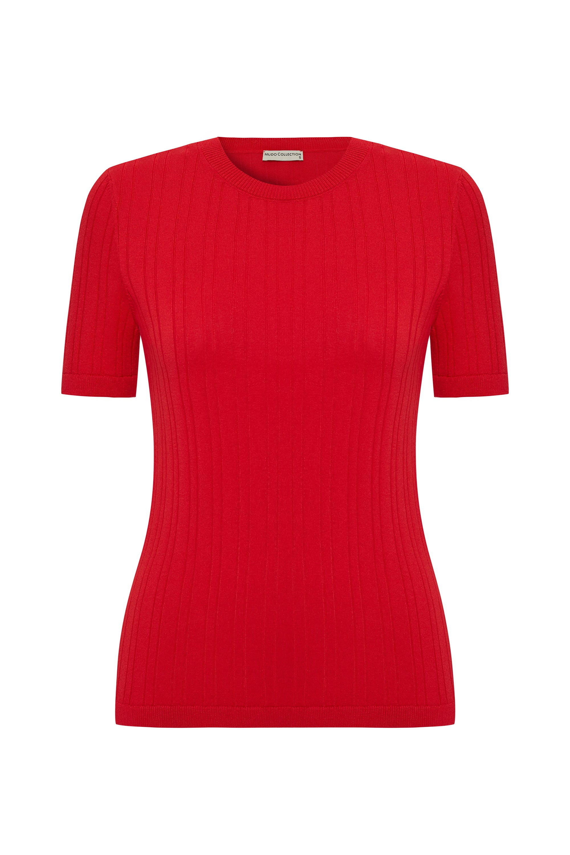 BİSİKLET YAKA FİTİLLİ KISA KOLLU KAZAK