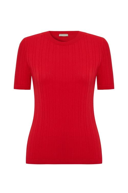  BİSİKLET YAKA FİTİLLİ KISA KOLLU KAZAK