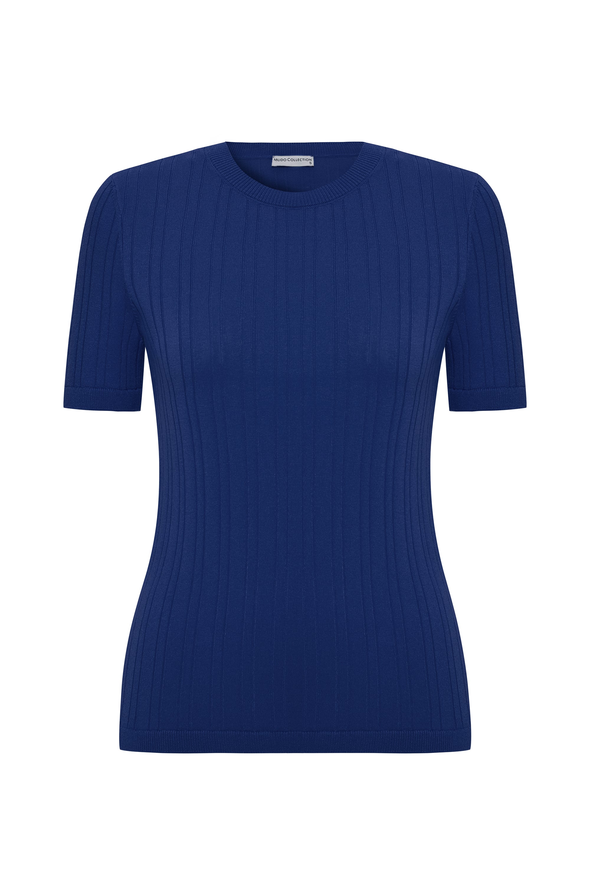 BİSİKLET YAKA FİTİLLİ KISA KOLLU KAZAK