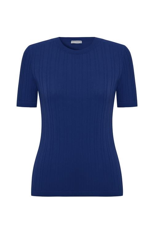 BİSİKLET YAKA FİTİLLİ KISA KOLLU KAZAK