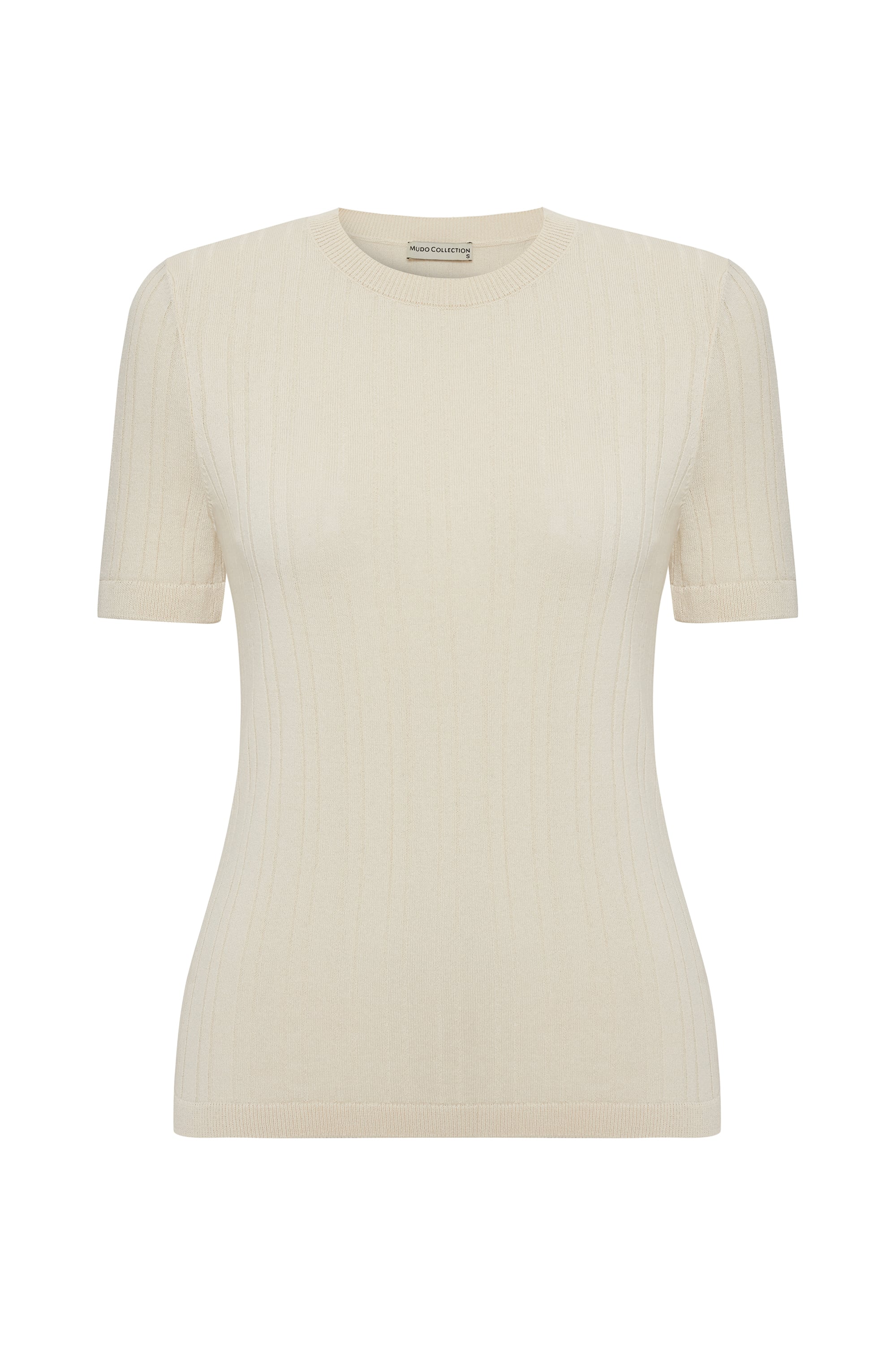 BİSİKLET YAKA FİTİLLİ KISA KOLLU KAZAK