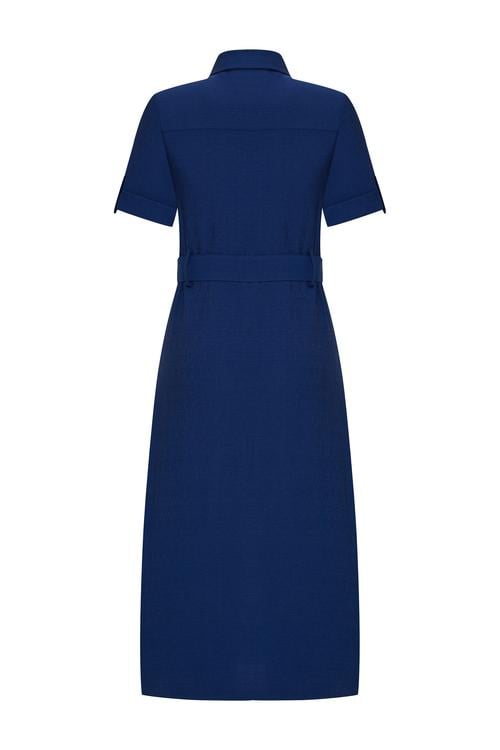  KEMER DETAYLI DÜĞMELİ MİDİ ELBİSE