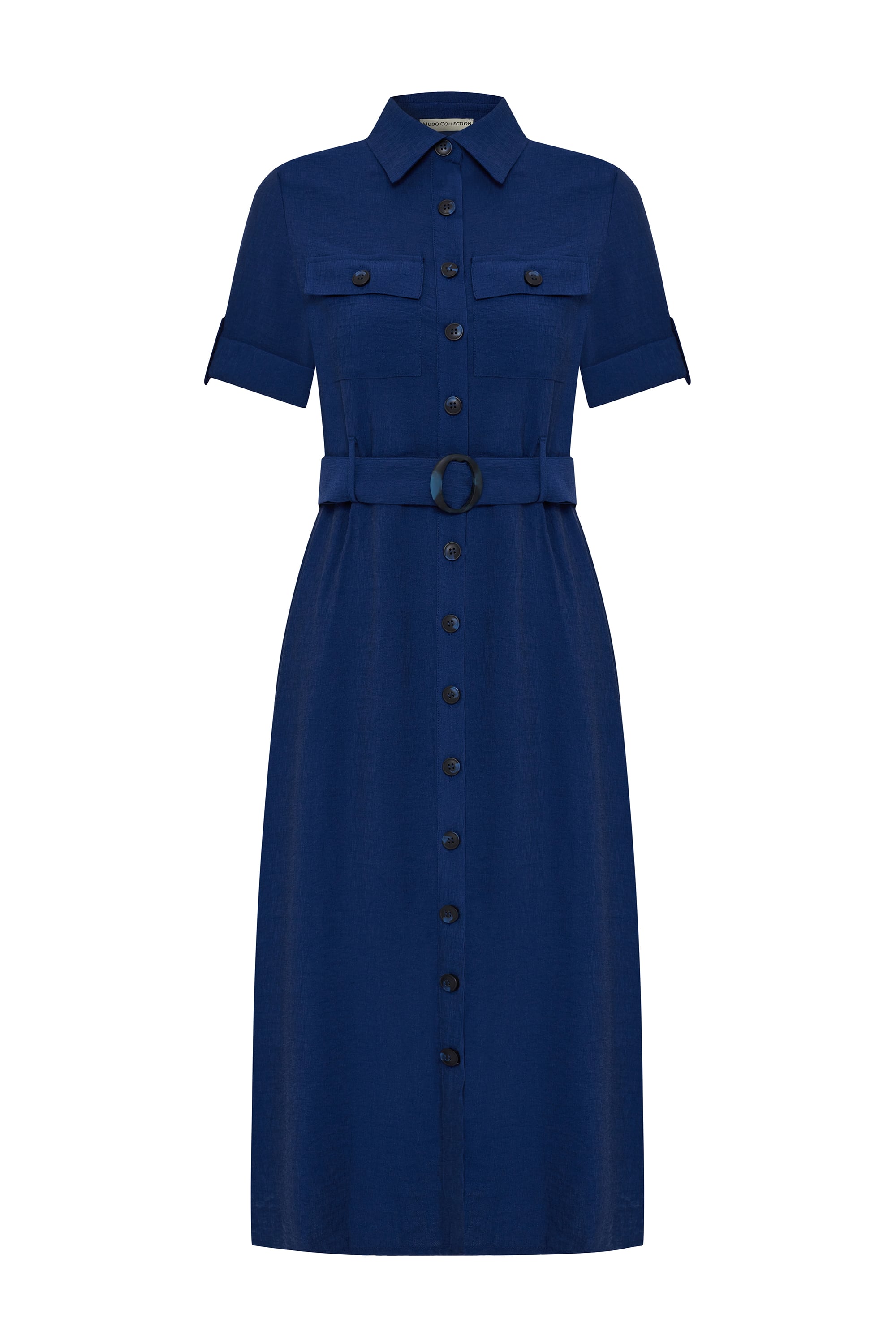 KEMER DETAYLI DÜĞMELİ MİDİ ELBİSE