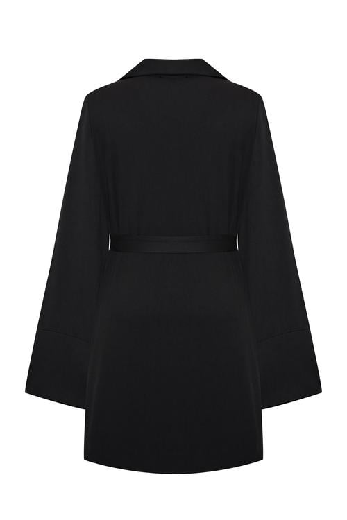  BAĞLAMA DETAYLI DÜĞMELİ MİDİ ELBİSE