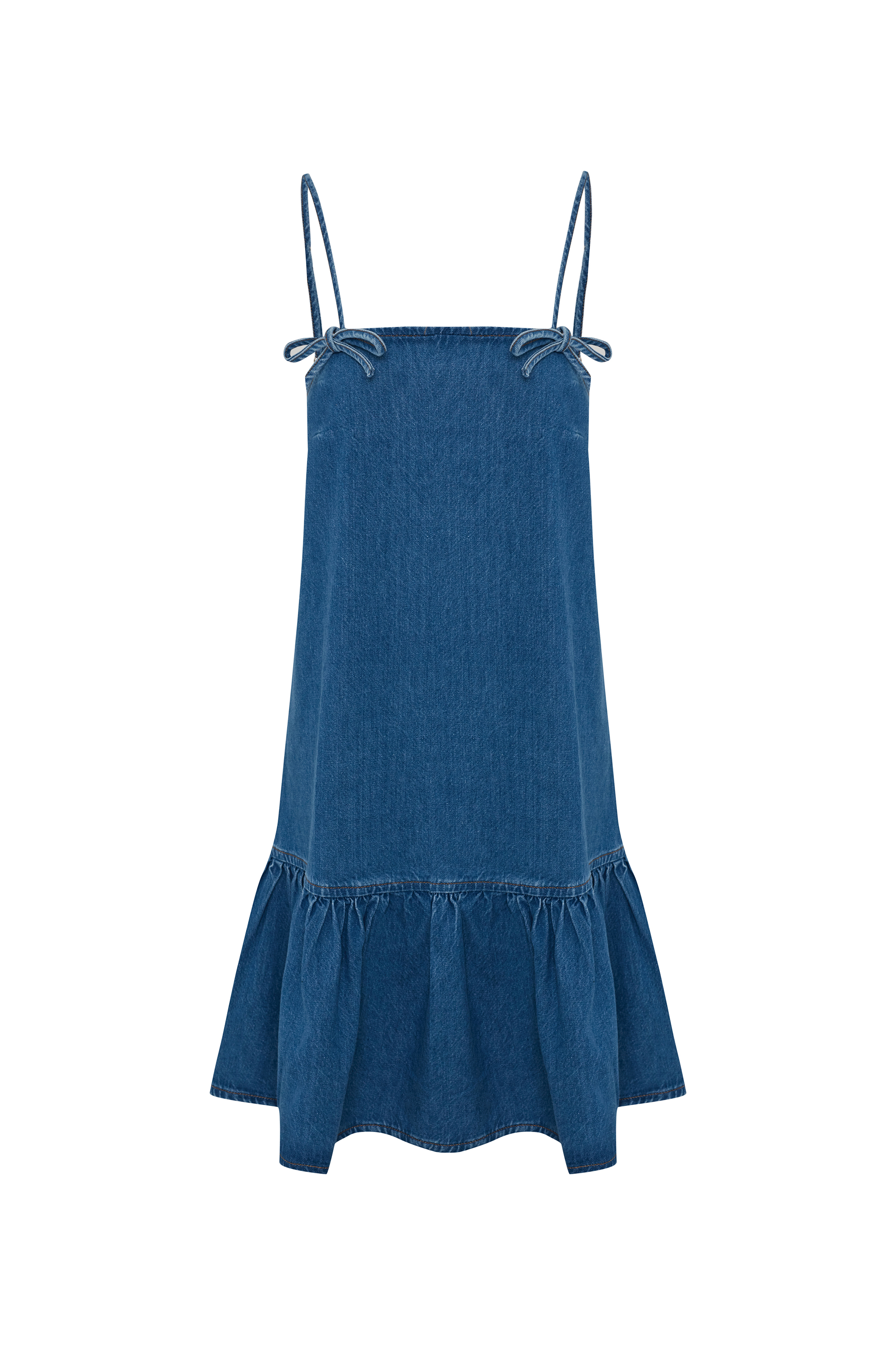 VOLANLI ASKILI MİNİ JEAN ELBİSE