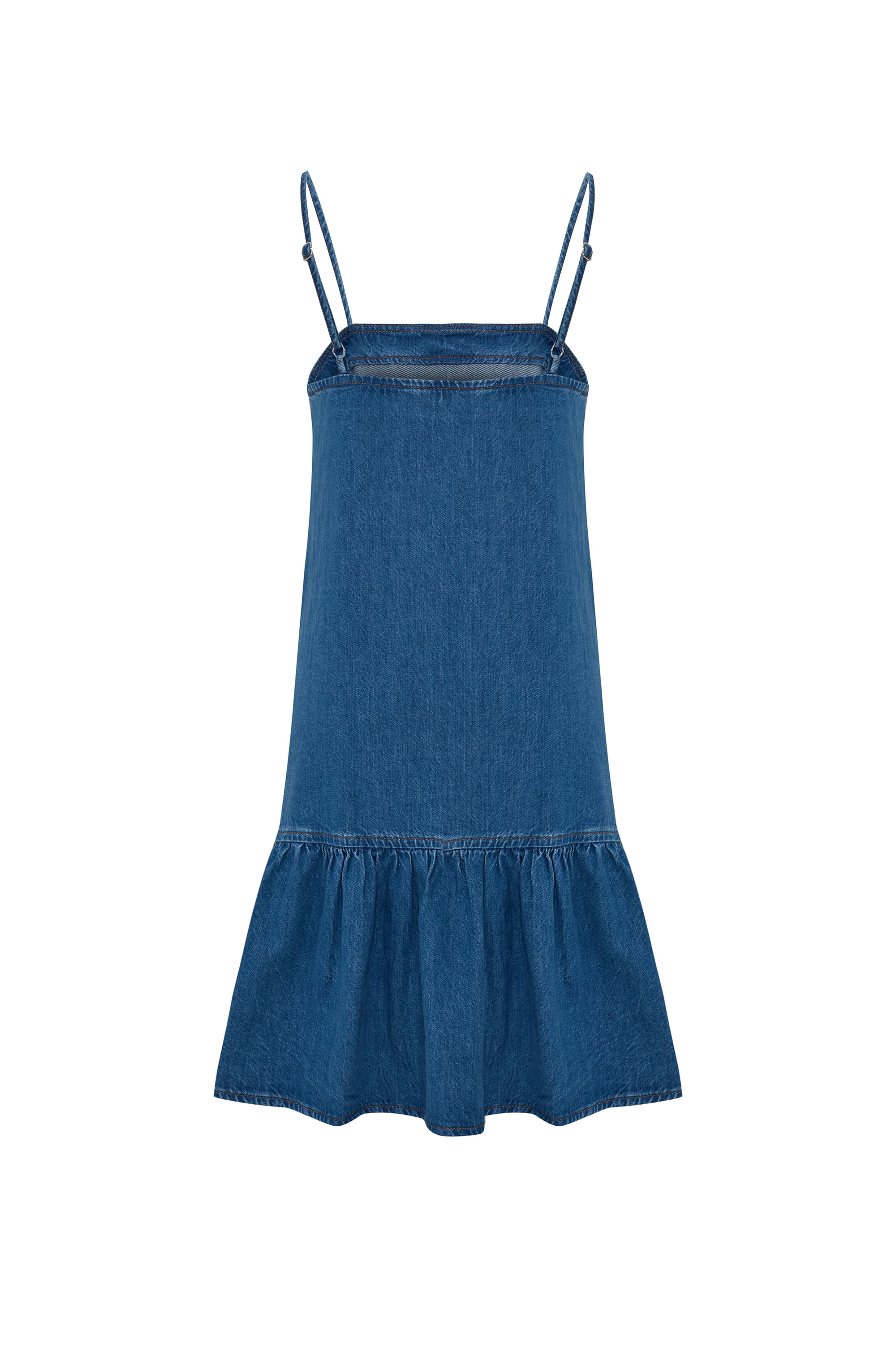 VOLANLI ASKILI MİNİ JEAN ELBİSE