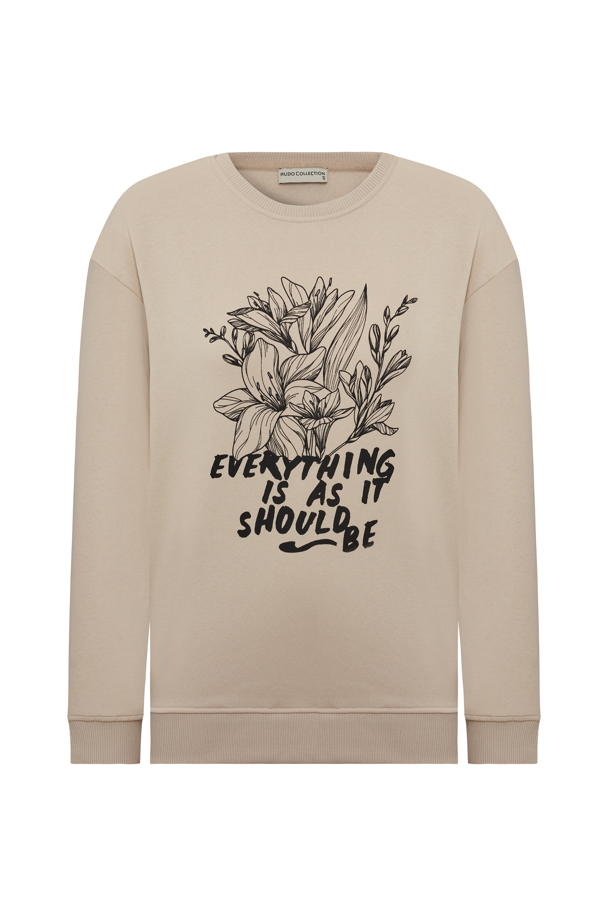 BİSİKLET YAKA BASKILI UZUN KOLLU SWEATSHIRT