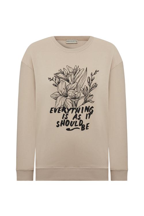  BİSİKLET YAKA BASKILI UZUN KOLLU SWEATSHIRT