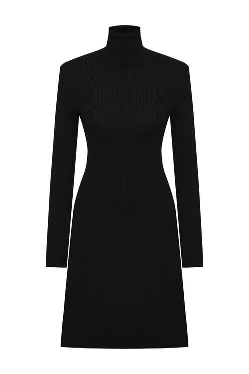  FİTİLLİ DİK YAKA MİNİ ELBİSE