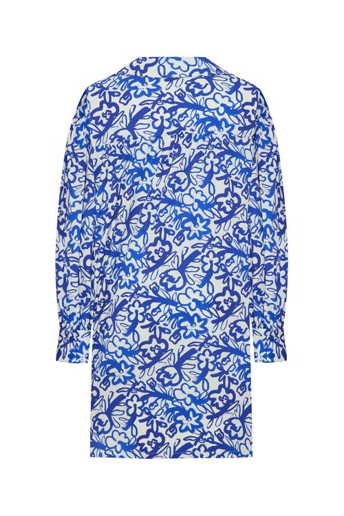 V YAKA FLORAL BASKILI KLOŞ MİNİ ELBİSE