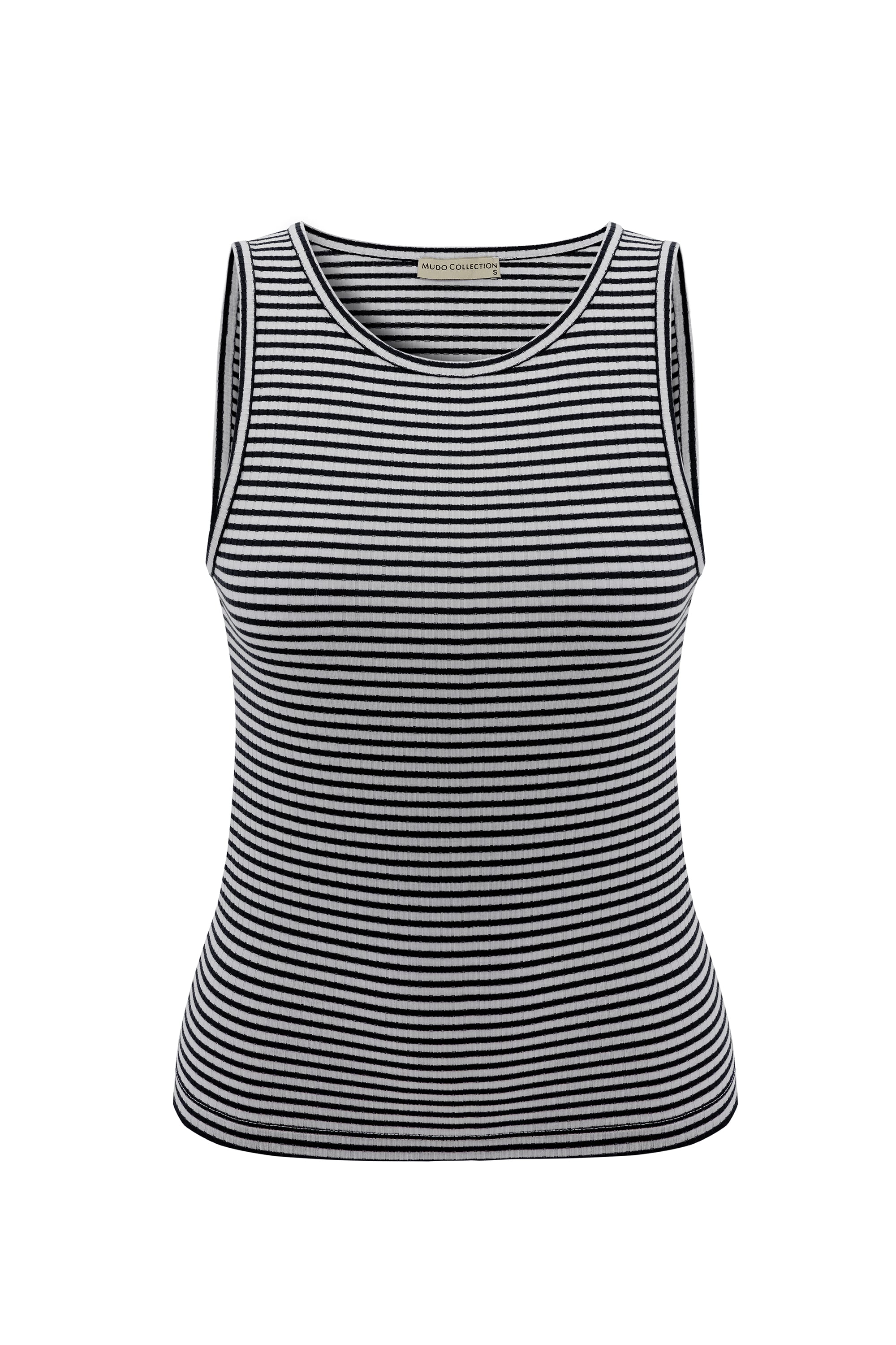 BİSİKLET YAKA ÇİZGİLİ KOLSUZ BLUZ