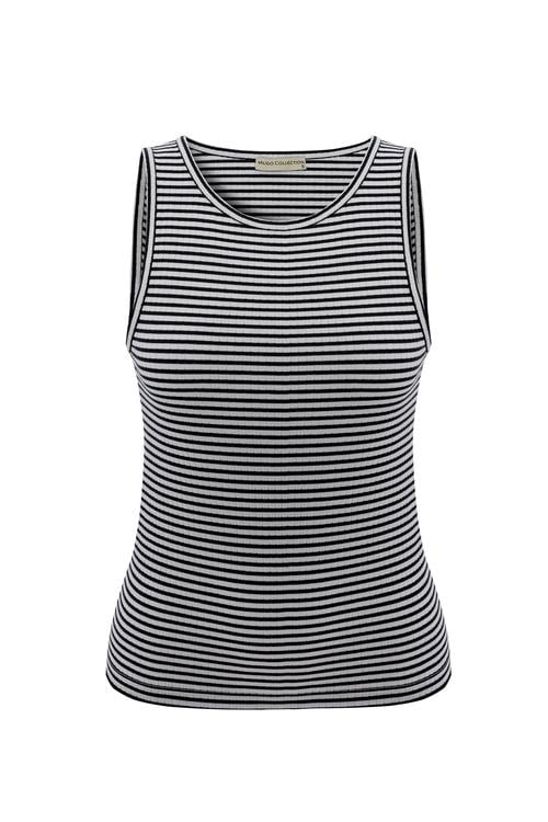 BİSİKLET YAKA ÇİZGİLİ KOLSUZ BLUZ