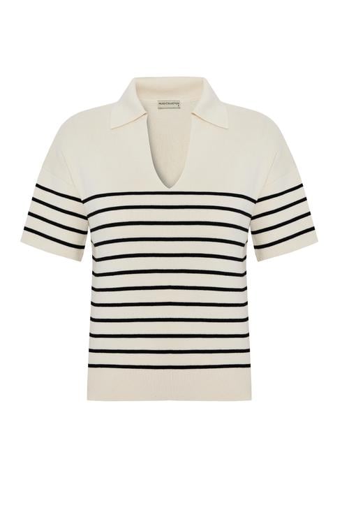  ÇİZGİLİ POLO YAKA KISA KOLLU TRİKO KAZAK