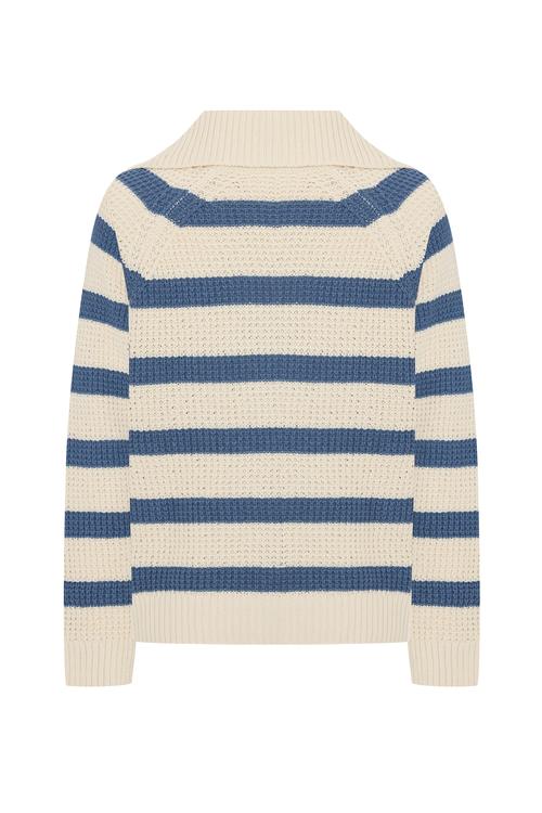  ÇİZGİLİ YAKA DETAYLI LOOSE FIT KAZAK