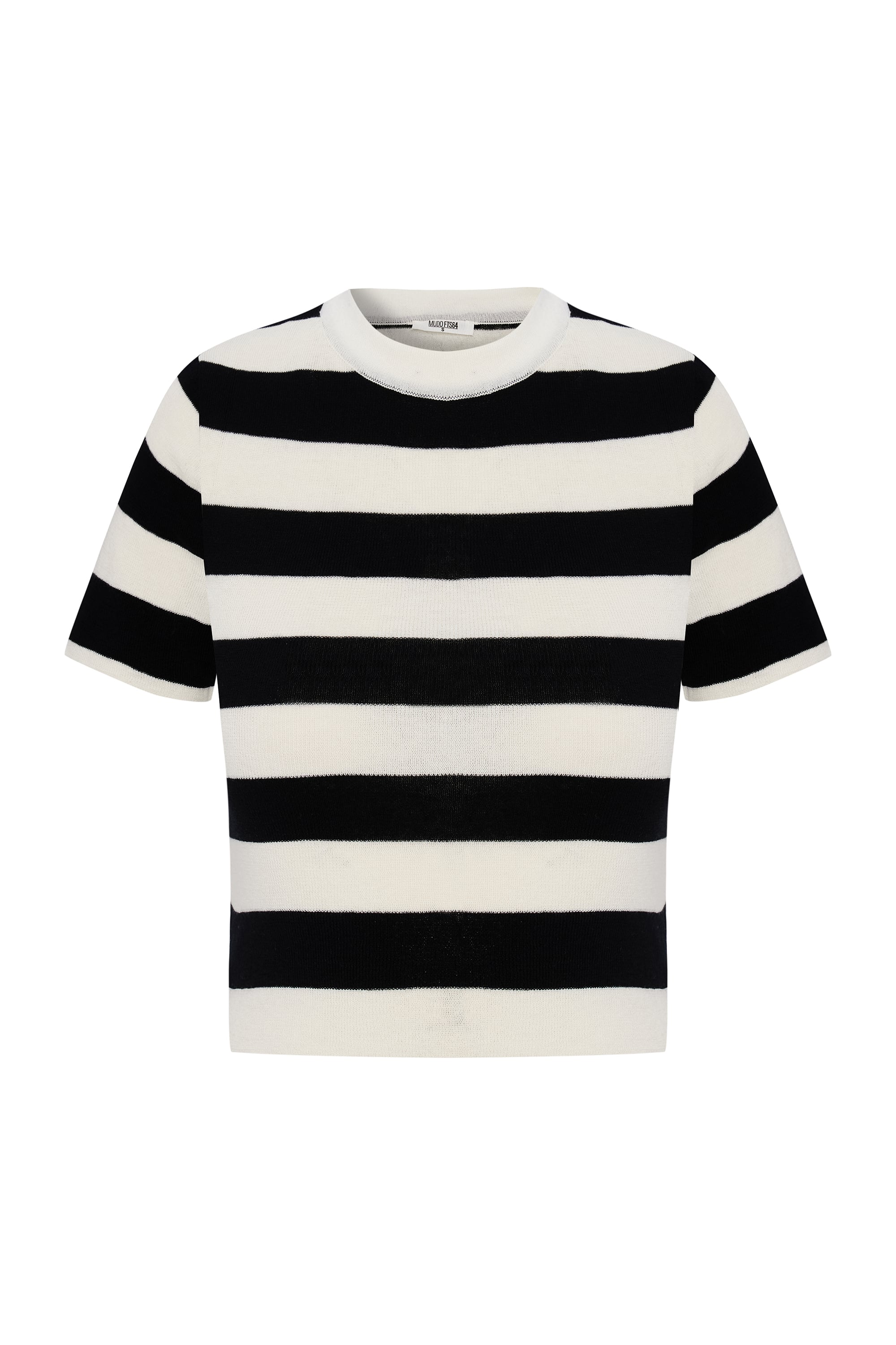 ÇİZGİLİ BİSİKLET YAKA KISA KOLLU ÖRME BLUZ