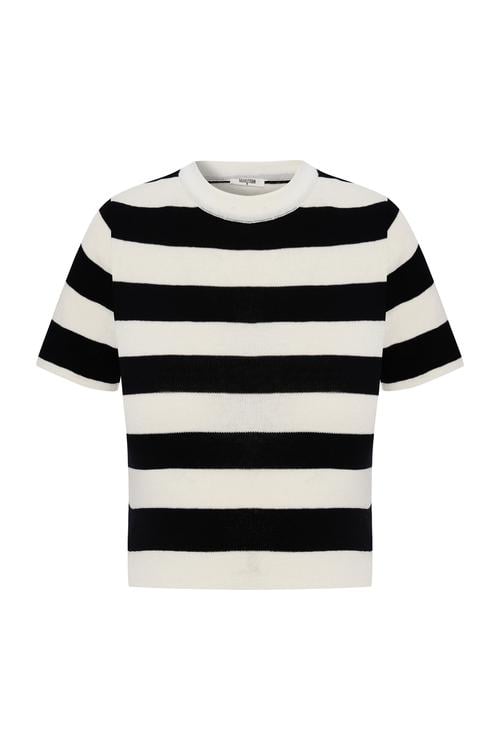  ÇİZGİLİ BİSİKLET YAKA KISA KOLLU ÖRME BLUZ