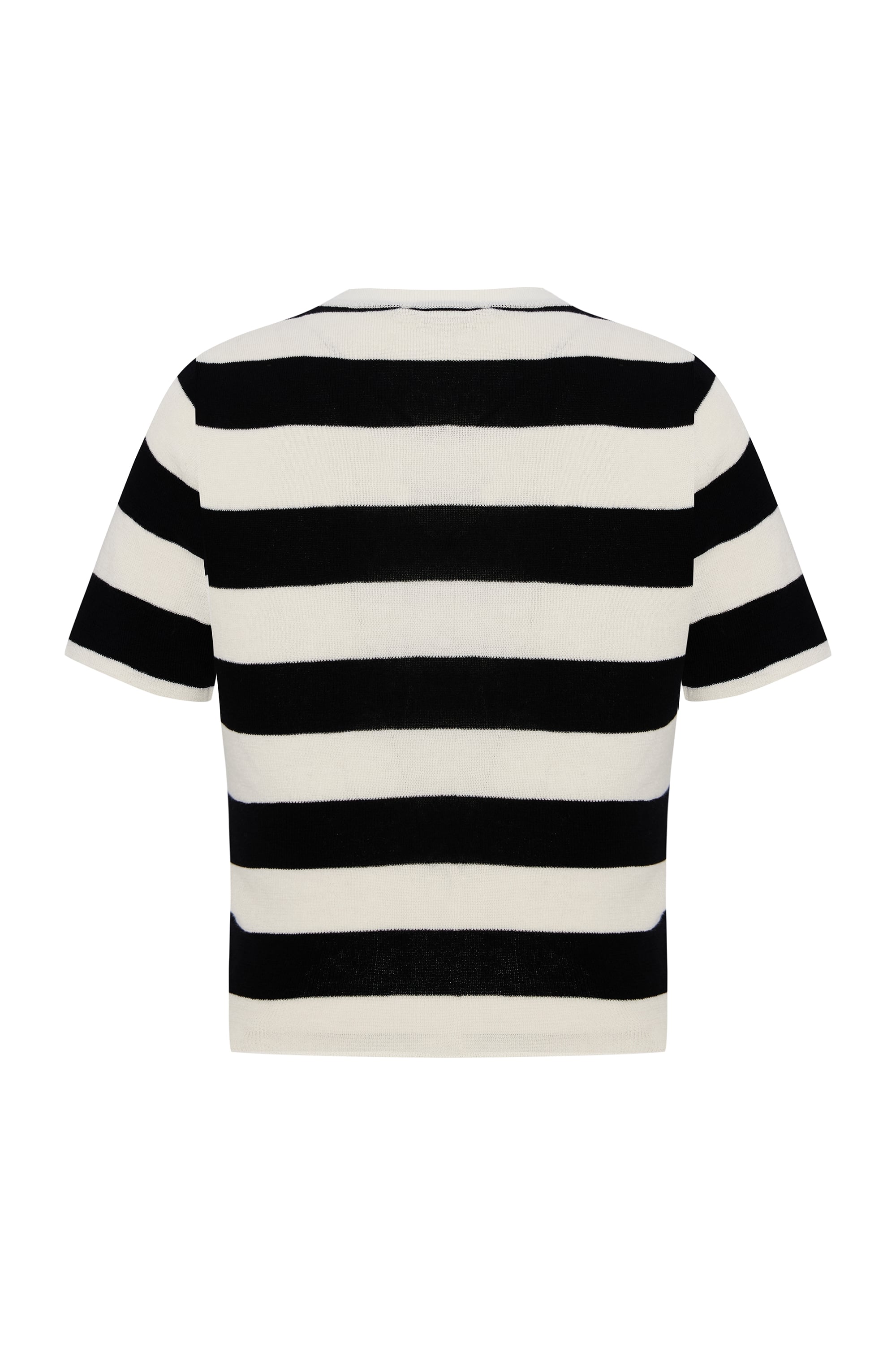 ÇİZGİLİ BİSİKLET YAKA KISA KOLLU ÖRME BLUZ