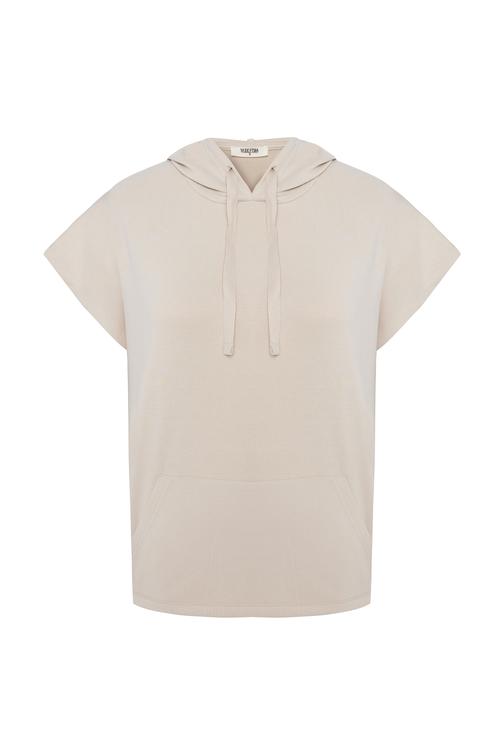  MODAL KARIŞIMLI KAPÜŞONLU KISA KOLLU SWEATSHIRT