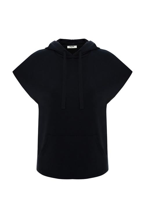  MODAL KARIŞIMLI KAPÜŞONLU KISA KOLLU SWEATSHIRT