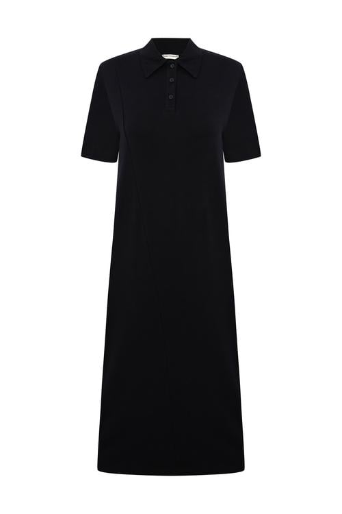  POLO YAKA KISA KOLLU UZUN ELBİSE