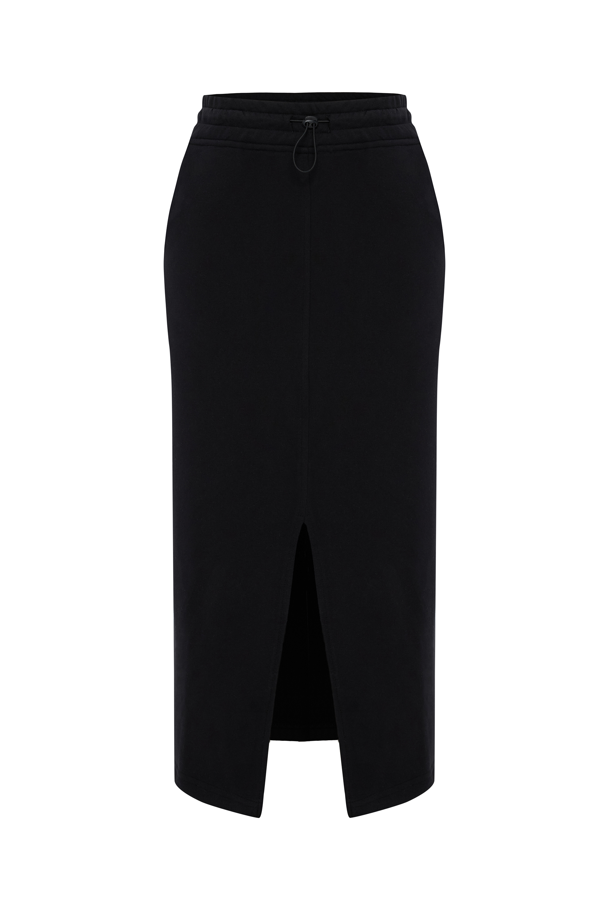 BELİ LASTİKLİ YIRTMAÇLI MİDİ ETEK