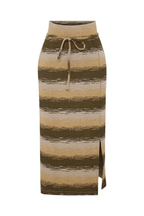 ÇİZGİLİ TRİKO MİDİ ETEK