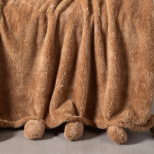  PONPONLU DİZ ÜSTÜ BATTANİYE BEJ 130X160