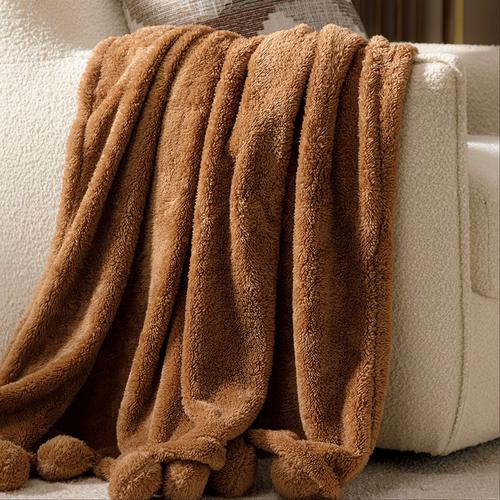 PONPONLU DİZ ÜSTÜ BATTANİYE BEJ 130X160