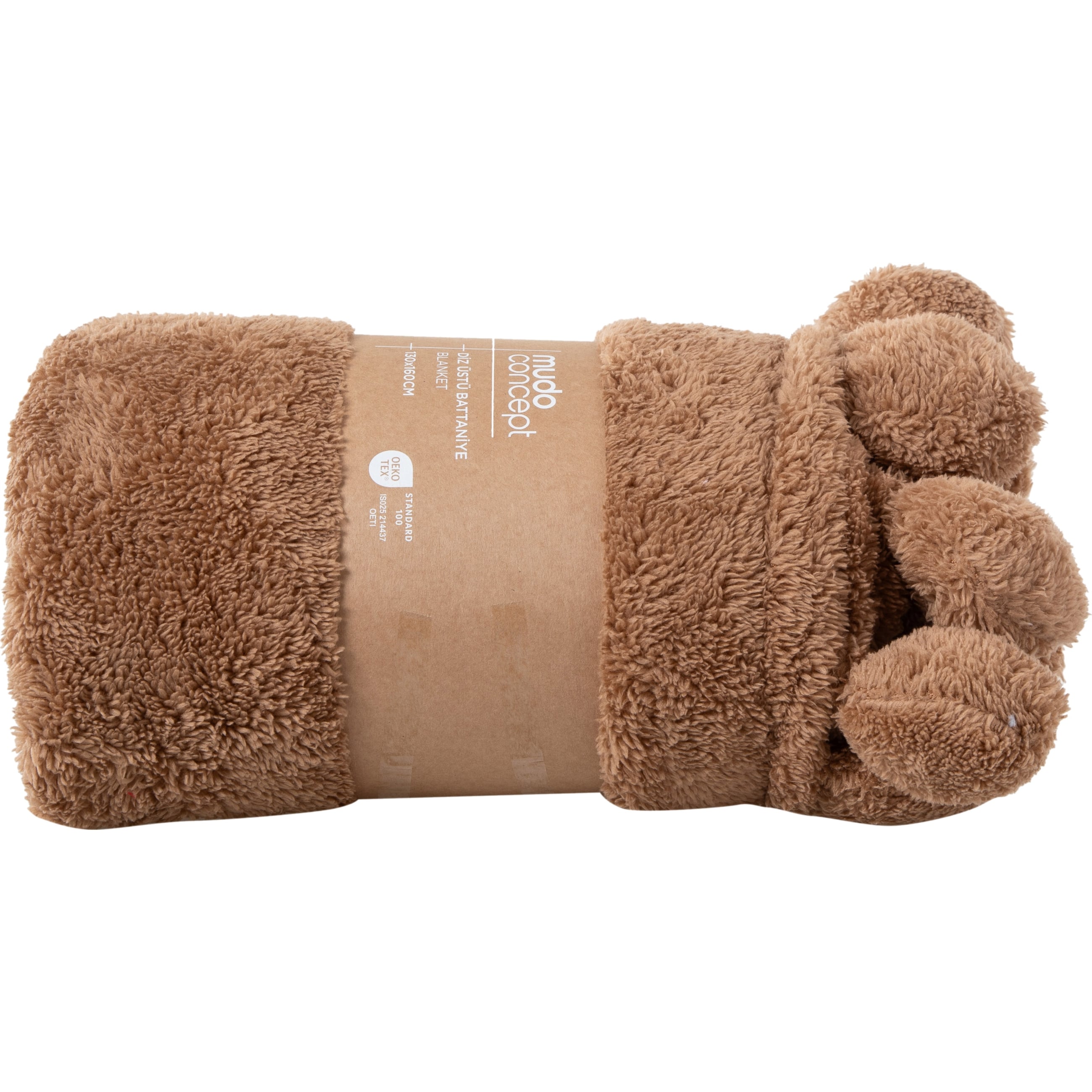 PONPONLU DİZ ÜSTÜ BATTANİYE BEJ 130X160