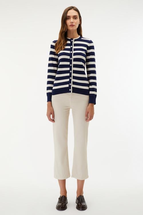 BİSİKLET YAKA ÇİZGİLİ HIRKA