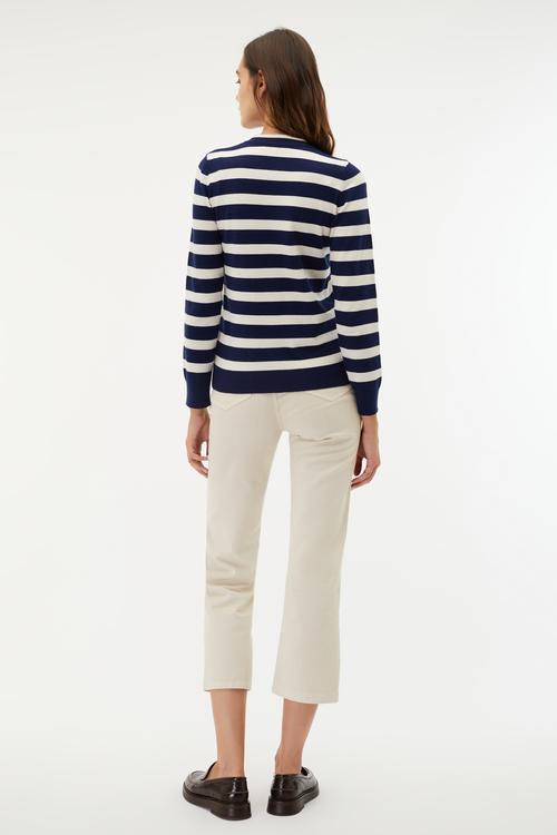 BİSİKLET YAKA ÇİZGİLİ HIRKA