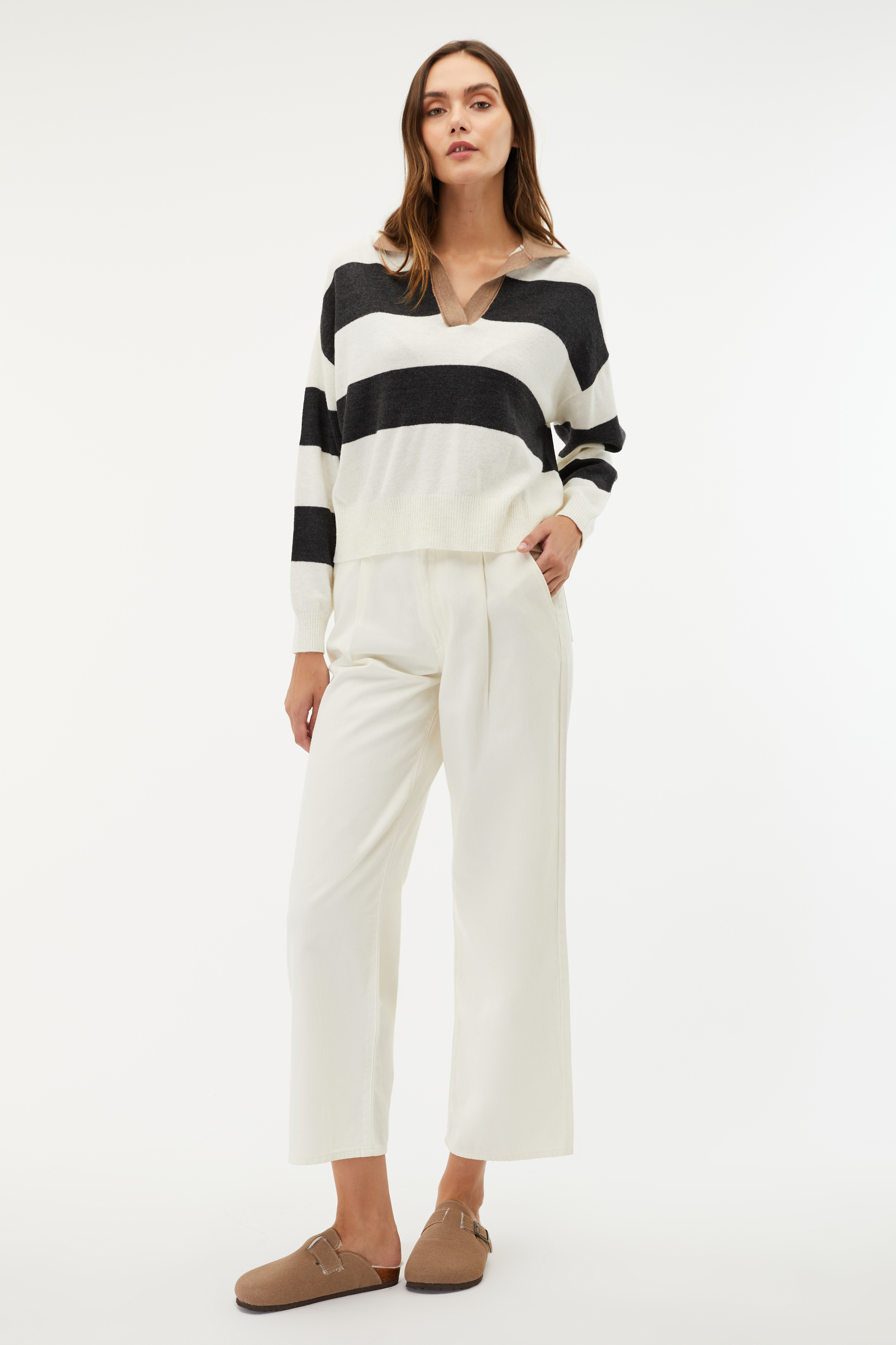 ÇİZGİLİ POLO YAKA KAZAK