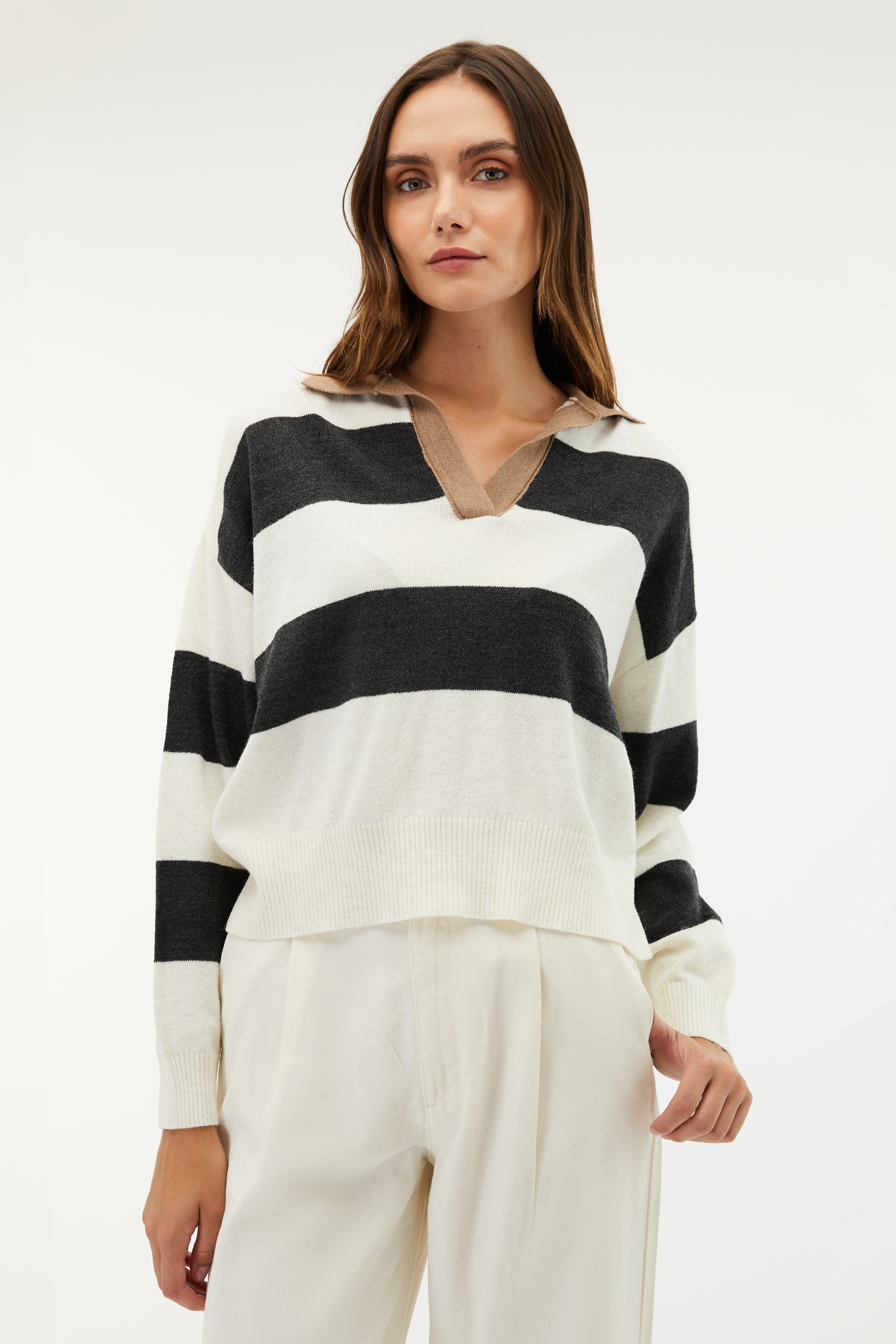 ÇİZGİLİ POLO YAKA KAZAK