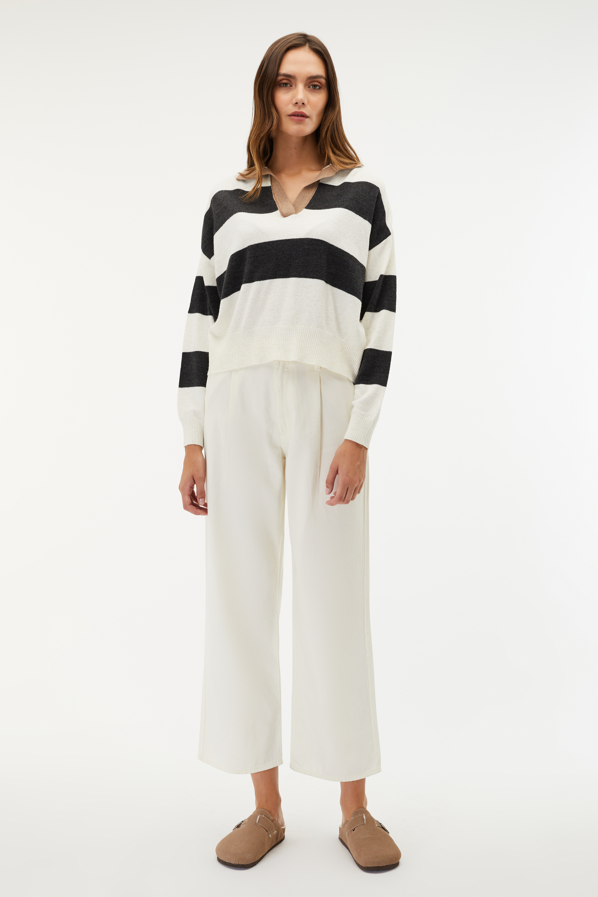 ÇİZGİLİ POLO YAKA KAZAK