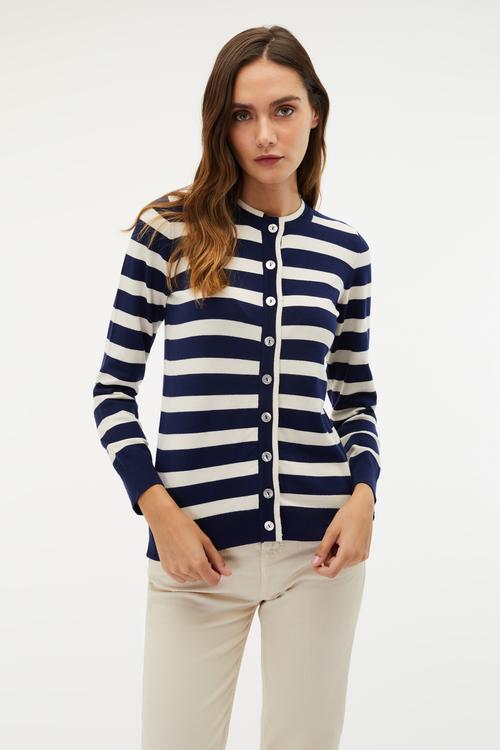  BİSİKLET YAKA ÇİZGİLİ HIRKA