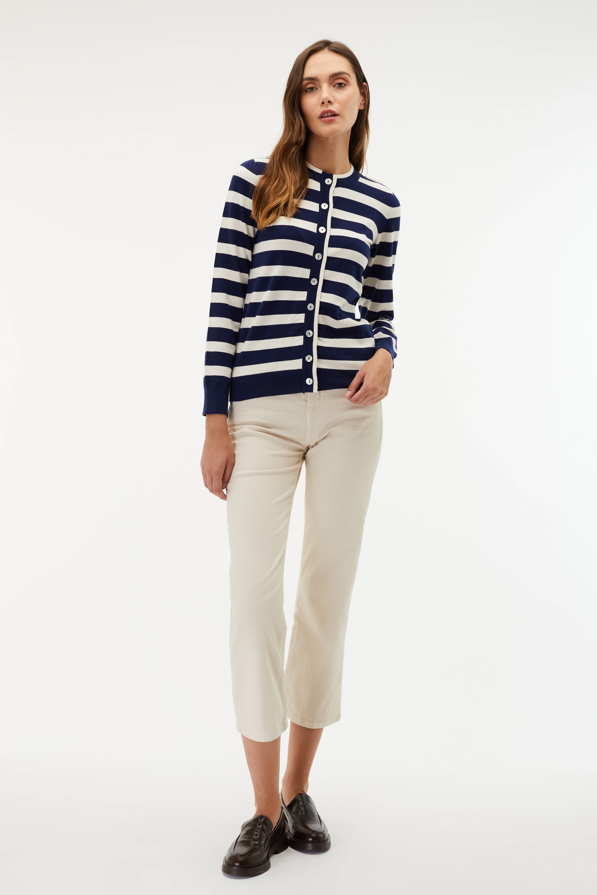 BİSİKLET YAKA ÇİZGİLİ HIRKA