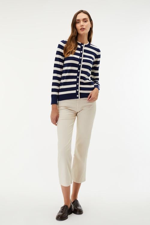 BİSİKLET YAKA ÇİZGİLİ HIRKA