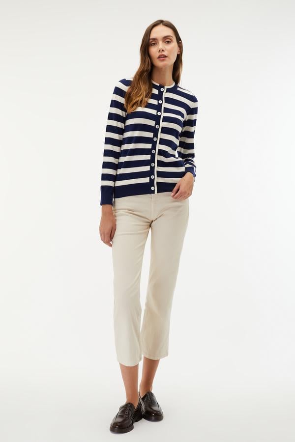 BİSİKLET YAKA ÇİZGİLİ HIRKA