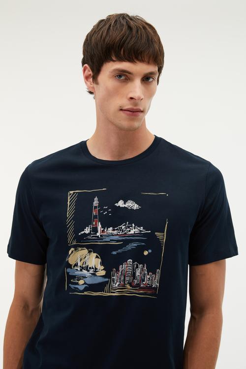  BASKILI BİSİKLET YAKA T-SHIRT